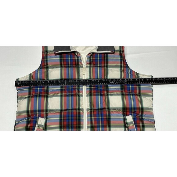Lands End Down Puffer Vest Womens 1X Cream Tartan Plaid Full Zip - Picture 6 of 7